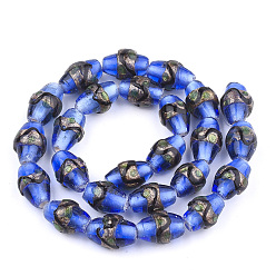 Blue Handmade Gold Sand Lampwork Beads, Drum, Blue, 15~18x10~12mm, Hole: 1.5~2mm