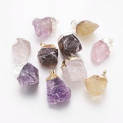 Смешанные камни Природные каменные смешанные подвески, с латунной фурнитурой , самородки, разноцветные, 30.5~38x20~30x14~21.5 мм, отверстие : 5x8 мм