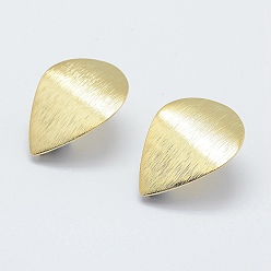 Real 18K Gold Plated Brass Drawbench Stud Earring Findings, with Loop, Long-Lasting Plated, Real 18K Gold Plated, Nickel Free, Teardrop, 28x21x1mm, Hole: 2mm, Pin: 0.8mm