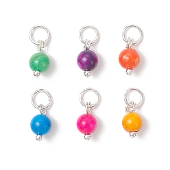 Серебро Окрашенные натуральные пресноводные раковины-подвески, круглый шарм, с латунными штифтами, серебряные, 9~9.5x5~5.5 мм, Перейти кольцо: 5x1 мм, внутренний диаметр: 3.5 мм