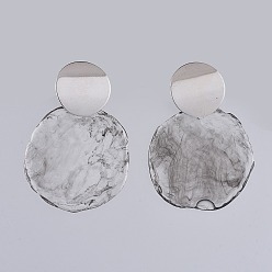 Transparent Imitation Edelsteinharz baumeln Ohrringe, mit 304 Edelstahl-Ohrstecker, gebogen, Flachrund, Platin Farbe, Transparent, 52.5~56 mm, Stift: 0.6 mm