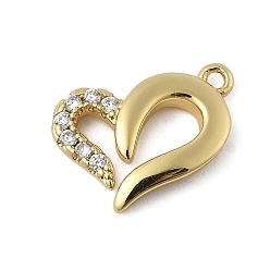 Настоящее золото 18K Латунные микро проложить кубического циркония подвески, прелести в форме сердца, стойки покрытие, без свинца и без кадмия, реальный 18 k позолоченный, 14.5x14.5x2.5 мм, отверстие : 1.2 мм