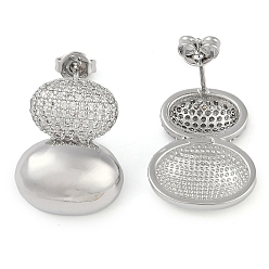 Платина Серьги-гвоздики овальной формы с прозрачными циркониями, украшения из латуни для женщин, платина, 19x15 мм