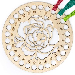 Creamy White Undyed Wood Embroidery Floss Organizer, Flat Round with Flower Patern, for DIY Cross-Stitch Thread Holder Kit, Creamy White, 15x0.2cm, Hole: 11mm