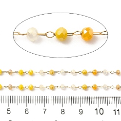 Gold Ion Plating(IP) Real 18K Gold Plated 316 Surgical Stainless Steel Link Chains, with Glass Round Beads, Soldered, with Spool, Gold, 2.5x3mm, Bead: 3x2.5mm
