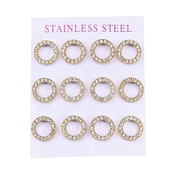 Золотой Вакуумное покрытие pvd 304 серьги-гвоздики из нержавеющей стали, со стразами, кольцо, золотые, 13 мм, 12 шт / комплект