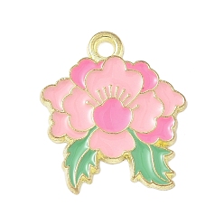 Pink Подвески из эмали и сплава, цветок, розовые, 19.5x17x1.5 мм, отверстие : 1.8 мм