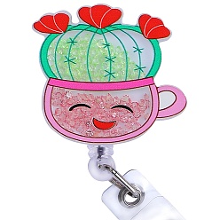 Бледно-Розовый Катушка для значков из акрила и АБС-пластика с эффектом зыбучих песков со стразами, выдвижной держатель для бейджа, розовый жемчуг, 94 мм, кактус: 46x49 мм