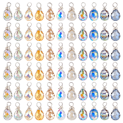 (52) Непрозрачная лаванда 110шт 11 цвета подвески из гальванического стекла, слеза, с серебряной медной проволокой, граненые, разноцветные, 15x7.8 мм, отверстие : 3 мм, 10 шт / цвет