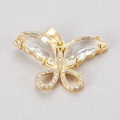 Кристалл Латунь стекло кулоны, с прозрачным микропаве из кубического циркония, бабочка, золотые, кристалл, 19.5~20x29.5~30x4.5 мм, отверстие : 5x3.5 мм