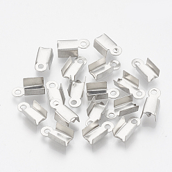 Stainless Steel Color Tarnish Resistant 304 Stainless Steel Folding Crimp Ends, Fold Over Crimp Cord Ends, Stainless Steel Color, 9x4x3mm, Hole: 1.5mm, Inner Measure: 3.5mm