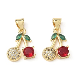 Настоящее золото 18K Латунные микро проложить кубического циркония подвески, стойки покрытие, черри прелести, без свинца и без кадмия, долговечный, реальный 18 k позолоченный, 15.5x13x4.5 мм, отверстие : 4x3 мм