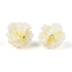 Светло-желтый Бусины из полимерной глины со стразами и рельефными смоляными розами, для телефонных цепей, кукольные брелоки и украшения для сумок, светло-желтый, 22~26 мм, отверстие : 2~2.5 мм