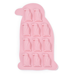 Pink Food Grade Silicone Molds, Fondant Molds, For DIY Cake Decoration, Chocolate, Candy, UV Resin & Epoxy Resin Jewelry Making, Penguin, Pink, 196x112x10.5mm, Penguin: 37x17.5mm