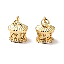 Настоящее золото 18K Покрытие стойки латунь микропаве прозрачные подвески из кубического циркония, без кадмия, без никеля и без свинца, волчок, реальный 18 k позолоченный, 14.5x11 мм, отверстие : 3.6 мм