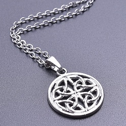 Нержавеющая Сталь Цвет 201 плоские круглые ожерелья из нержавеющей стали с подвеской в виде узла викингов для женщин и мужчин, не тускнеет, цвет нержавеющей стали, 17.72 дюйм (45 см)