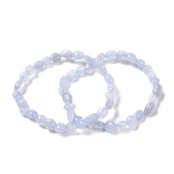 Синий Кружевый Агат Натуральный синий кружевной агат из бисера стрейч-браслеты, упавший камень, самородки, внутренний диаметр: 2~2-1/8 дюйм (5.2~5.5 см)