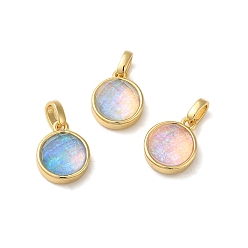 Mixed Color Rack Plating Brass with Synthetic Opal Pendants, Cadmium Free & Lead Free, Flat Round, Mixed Color, 14.5x11.5x6.5mm, Hole: 5mm