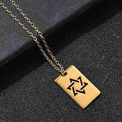 Настоящее золото 18K 304 Женское ожерелье с подвеской в виде прямоугольника из нержавеющей стали с лазерной резкой в виде звезды Давида, ионное покрытие (ip), реальный 18 k позолоченный, 16.14 дюйм (41 см)