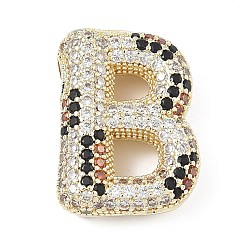 Letter B Латунные микро проложить кубического циркония подвески, долговечный, стойки покрытие, письмо амулеты, реальный 18 k позолоченный, В письме, 22.5x16.5x7.5 мм, отверстие : 5.2x3 мм