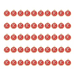 Letter J Подвески из позолоченного сплава, с эмалью, эмалированные блестки, плоско-круглые, красные, letter.j, 14x12x2 мм, отверстие : 1.5 мм, 50 шт / коробка