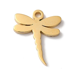 Золотой Вакуумное покрытие pvd 304 подвески из нержавеющей стали, лазерная резка, стрекоза прелести, золотые, 12x10x1 мм, отверстие : 1.2 мм