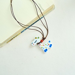 Жирафа Фарфоровый кулон регулируемый шнур из искусственной кожи ожерелья для женщин, красочный, жирафа, 19.69 дюйм (50 см)