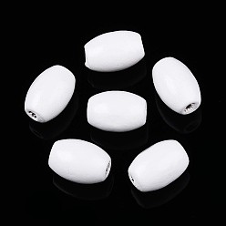 Белый Окрашенные распылением деревянные бусины Schima, рис, белые, 12~12.5x7.5~8.5 мм, отверстие : 2~2.5 мм