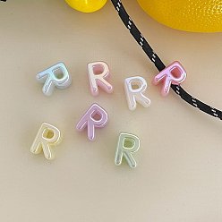 Letter R Cuentas acrílicas con letras y baño UV, abalorios de grande agujero, jalea de imitación, iridiscente, letra r, 19.8~21x8.7~20.5x13.6~13.8 mm, agujero: 6.3 mm