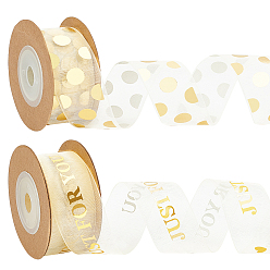 Mixed Shapes 2 рулоны 2 стили День святого Валентина горячее тиснение горошек и слова органза ленты, плоский, для упаковки подарков, свадьба, украшение вечеринки по случаю дня рождения, разнообразные, 1 дюйм (25 мм), около 10.9 ярдов (10 м) / рулон, 1 рулон / стиль