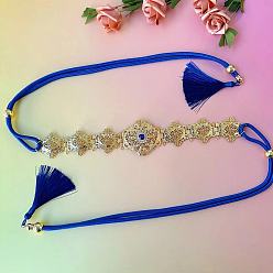 Синий Цепочки-цепочки с кисточками из полиэстера, синего сплава, с цветочным принтом, на талию и живот для женщин, золотой свет, синие, 1450 мм