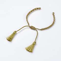 Olive Polyester DIY Braided Bracelet Making, with Brass Findings and Tassel, Olive, 9-7/8 inch(250mm), 5mm, Hole: 2mm, Tassels: 24x5mm
