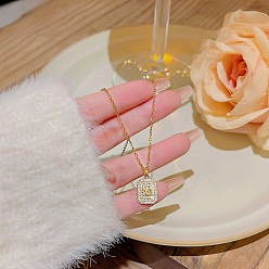 Rectangle Ожерелья из нержавеющей стали, ожерелья с подвесками из горного хрусталя, прямоугольные, 8.27~19.69 дюйм (21~50 см)