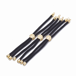 Black Nylon Twisted Cord Bracelet Making, Slider Bracelet Making, with Brass Findings, Golden, Black, 8.7 inch~9.3 inch(22.2cm~23.8cm), 3mm, hole: 1.5mm