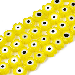 Желтый Бусы лэмпворк ручной работы, цветок с сглаза, желтые, 6~7x6~7.5x3 мм, отверстие : 0.7 мм, около 63~65 шт / нитка, 15.75 дюйм ~ 15.94 дюйм (40~40.5 см)