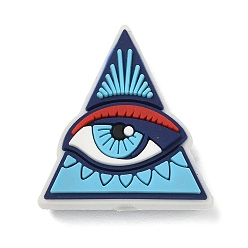 Eye Cuentas de silicona con temática del mal de ojo, cuentas focales, cielo azul profundo, pirámide ojo que todo lo ve, 27x25.5x9 mm, agujero: 2 mm