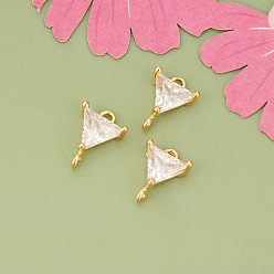 Треугольник 10шт. латунные подвески-коннекторы со стразами, без кадмия, без никеля и без свинца, реальный 18 k позолоченный, треугольные, 8.5x6.5x3.5 мм, отверстие : 1 мм