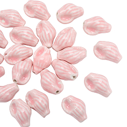 Pink 30шт. фарфоровые бусины ручной работы, форма раковины, фантазии античного стекла фарфора, розовые, 22x14.5x12.5 мм, отверстие : 2 мм