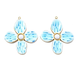 Светло-Голубой 304 нержавеющей стальной эмали подвески, , cmолой, вакуумное покрытие pvd, реальный 18 k позолоченный, Небесно-голубой, 35.5x30.5x4 мм, отверстие : 1.5 мм