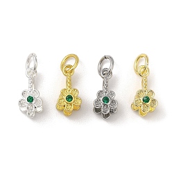 Mixed Color Brass Micro Pave Cubic Zirconia Peg Bails Pendants, Long-Lasting Plated, Lead Free & Cadmium Free, Flower, Mixed Color, 13.5x8x6.5mm, Hole: 3.5mm, Pin: 1mm