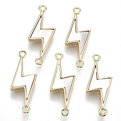 Seashell Color Brass Brass Links Connectors, Long-Lasting Plated, Column, with Freshwater Shell, Nickel Free, Real 18k Gold Plated, Lightning, Seashell Color, 24x10x2.5mm, Hole: 1.4mm
