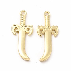 Golden Rack Plating Alloy Pendants, Cadmium Free & Nickel Free & Lead Free, Dagger Charm, Golden, 30x13x2mm, Hole: 2mm