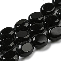 Black Onyx Natural Black Onyx(Dyed & Heated) Beads Strands, Flat Oval, 10x8x5.5mm, Hole: 0.8mm, about 39pcs/strand, 15.47''(39.3cm)
