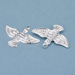 Посеребрённый Латунные подвески, долговечный, птица, 925 серебро покрытием, 20x25x1.5 мм, отверстие : 1.4 мм