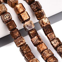 Natural Agate Natural Tree Bark Agate Beads Strands, Cube, 9~11x9~11x9~11mm, Hole: 0.6~1mm, about 36pcs/strand, 13.98~14.76 inch(35.5~37.5cm)
