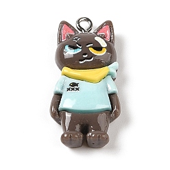 Светло-Синий Подвески в виде кошек из непрозрачной смолы, Подвески в виде мультяшного пиратского котенка с железными петлями с платиновым покрытием, голубой, 32x15.5x6 мм, отверстие : 2 мм