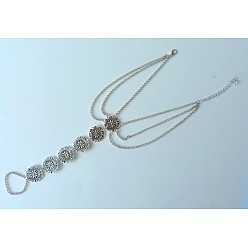 Античное Серебро Сплав цветочные звенья цепи многослойные кольца для пальцев ног браслеты для женщин, античное серебро, 8-5/8 дюйм (220 мм)