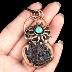 Турмалин Природного турмалина подвески, латунные солнечные подвески, Красная медь, 38~50 мм