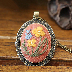 Помидор Набор для изготовления ожерелья с цветочным кулоном для вышивки своими руками, включая цепочки из сплава и подвесные кабошоны, игла, хлопковая нить, пластиковые пяльцы для вышивания, помидор, 460 мм