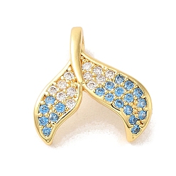 Небесно-голубой Латуни циркония кубической подвески, реальный 14 k позолоченный, рыбий хвост, голубой, 14x14x6 мм, отверстие : 5x3 мм